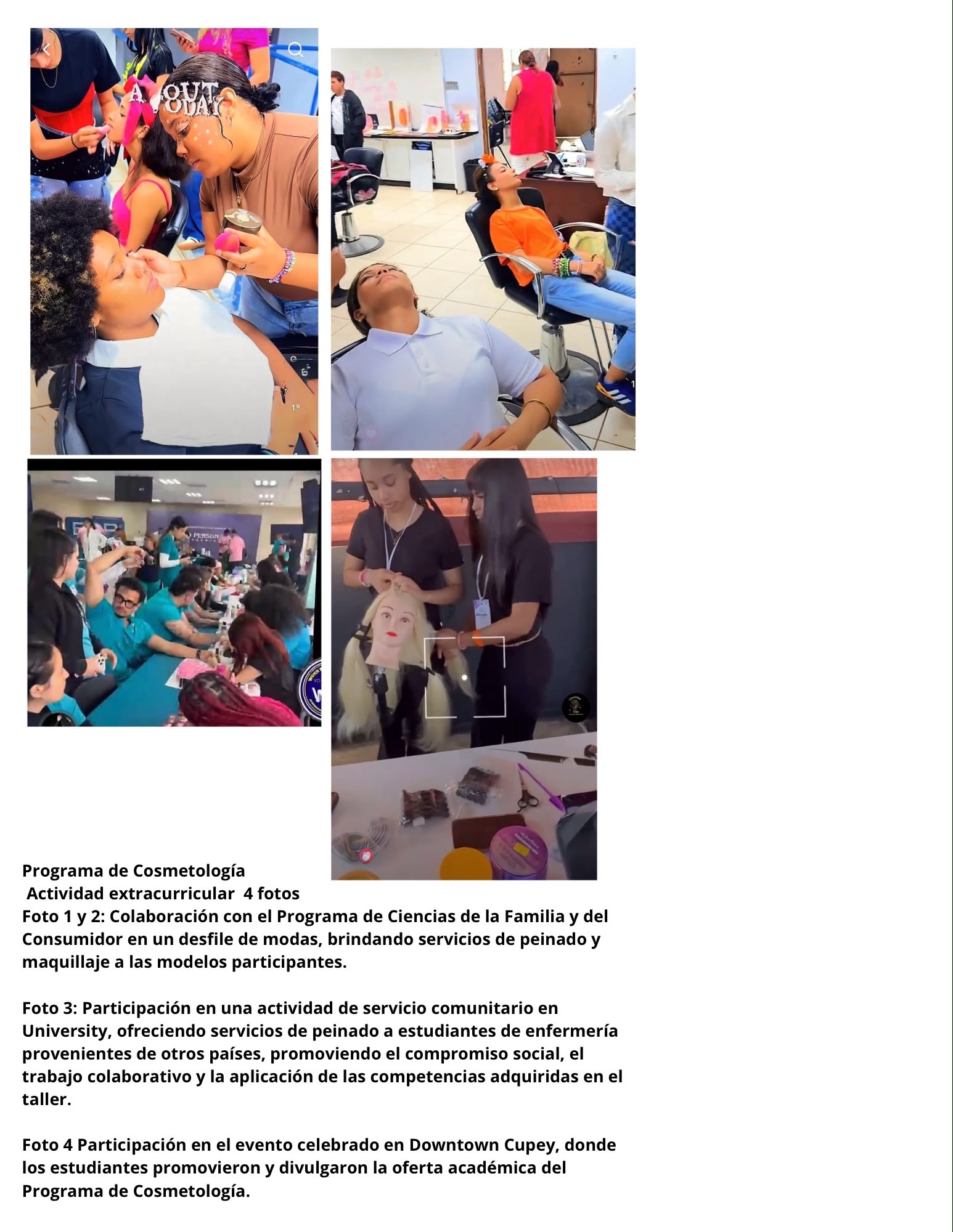 Actividades del Programa de Cosmetología